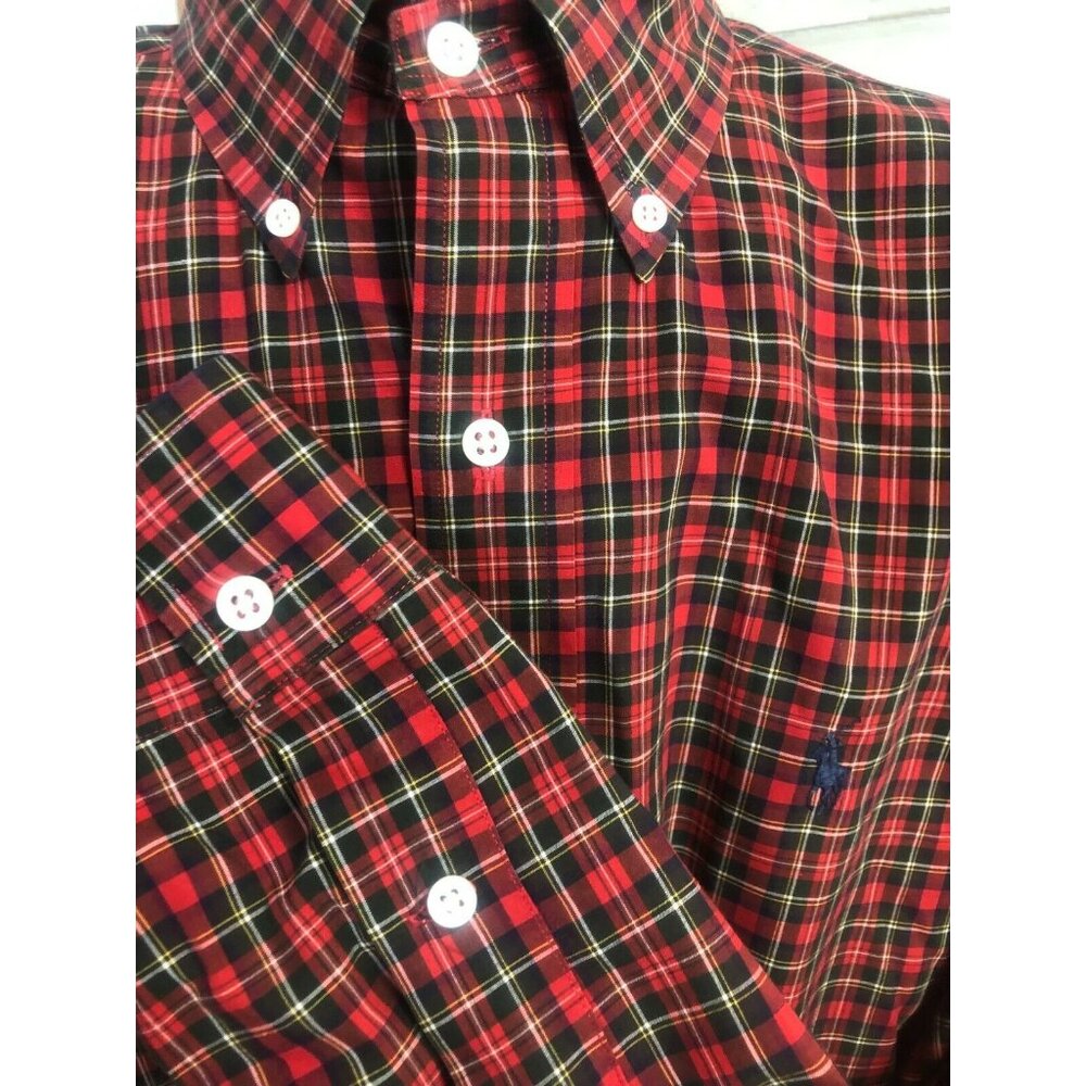 Classic Ralph Lauren Polo Red Plaid Button Down Shirt 100% Cotton Men's Sz. L - Picture 3 of 5